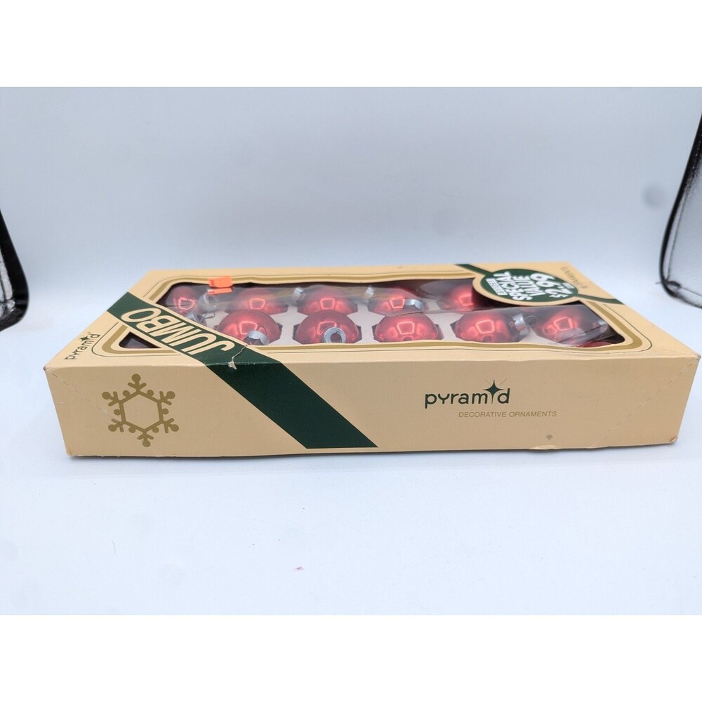 Vtg Pyramid Rauch Jumbo Red Glass Christmas Ornaments Box of 18 USA Shiny 2" - Picture 3 of 7